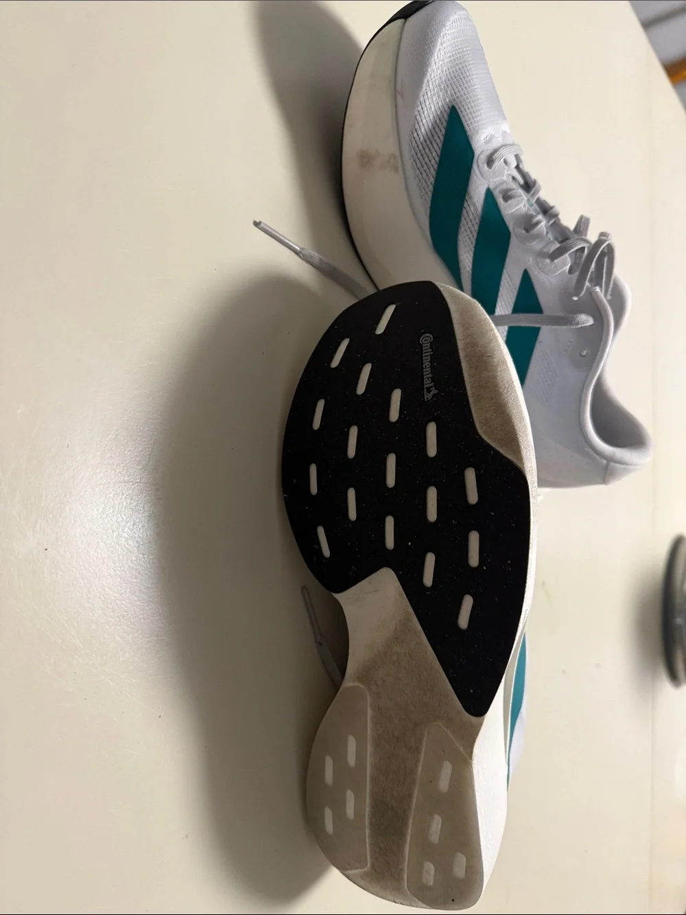 adidas adizero White Athletic Shoes with Teal Stripes